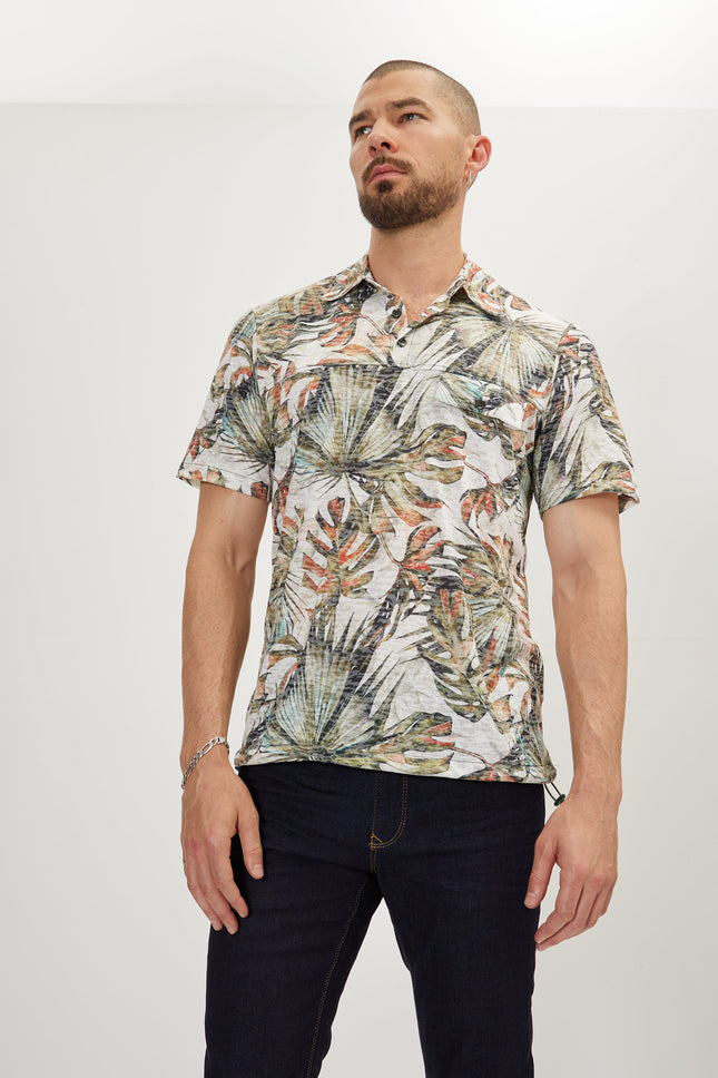 Men's Printed Polo Shirt - Green White | Ron Tomson