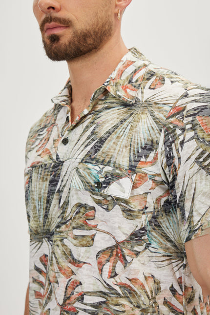 Men's Printed Polo Shirt - Green White | Ron Tomson