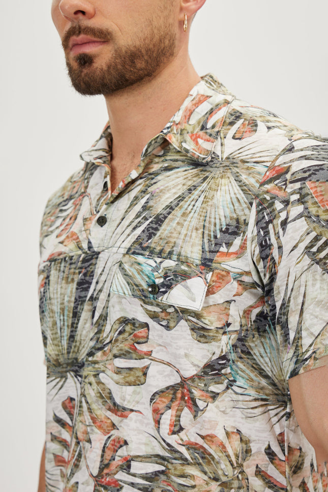 Men's Printed Polo Shirt - Green White | Ron Tomson