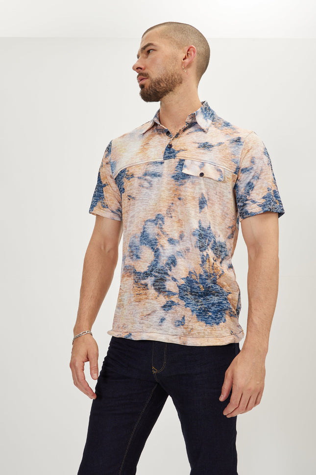 Men's Printed Polo Shirt - Batik Ecru | Ron Tomson