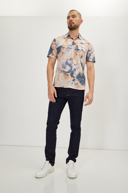 Men's Printed Polo Shirt - Batik Ecru | Ron Tomson