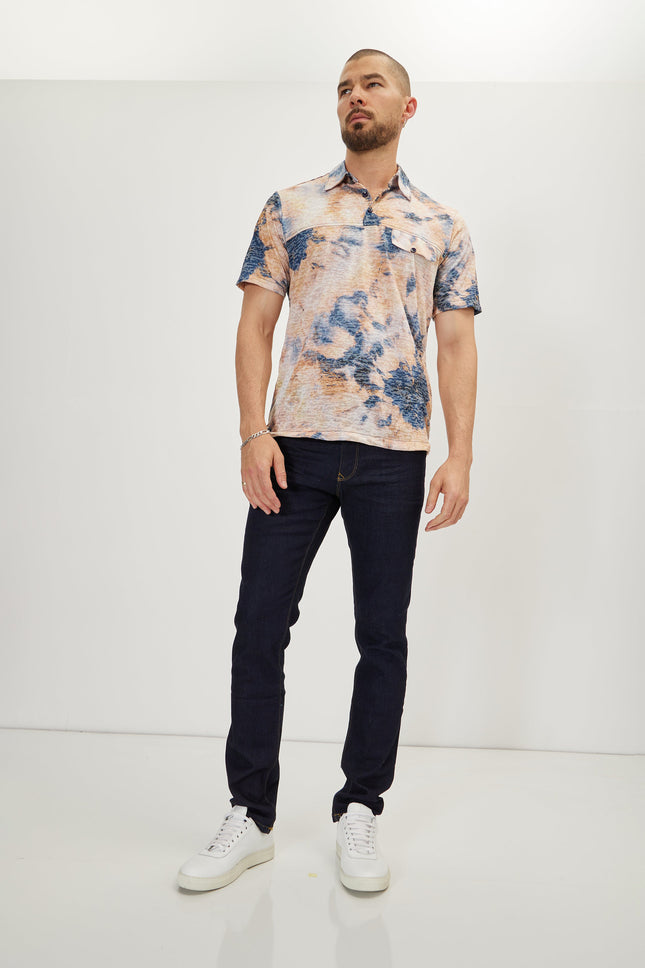 Men's Printed Polo Shirt - Batik Ecru | Ron Tomson