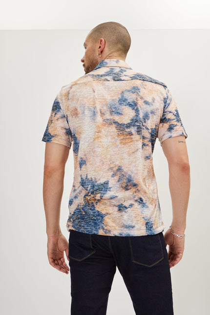 Men's Printed Polo Shirt - Batik Ecru | Ron Tomson