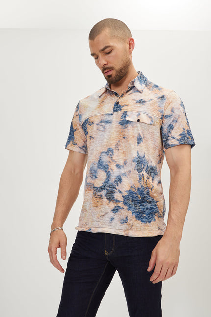 Men's Printed Polo Shirt - Batik Ecru | Ron Tomson