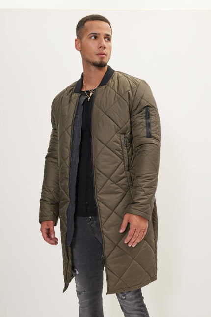 Men's Long Quilted Puffer Coat - Khaki | Ron Tomson