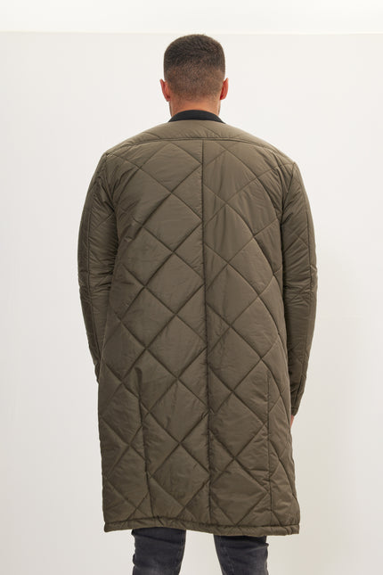 Men's Long Quilted Puffer Coat - Khaki | Ron Tomson