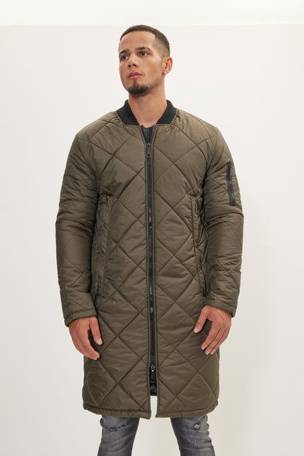 Men's Long Quilted Puffer Coat - Khaki | Ron Tomson
