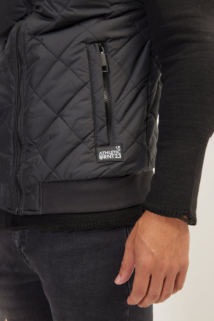 Men's Padded Contrast Placket Vest - Black | Ron Tomson
