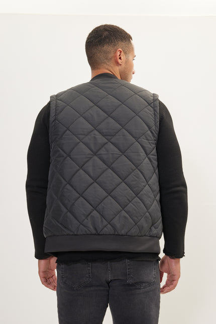 Men's Padded Contrast Placket Vest - Black | Ron Tomson