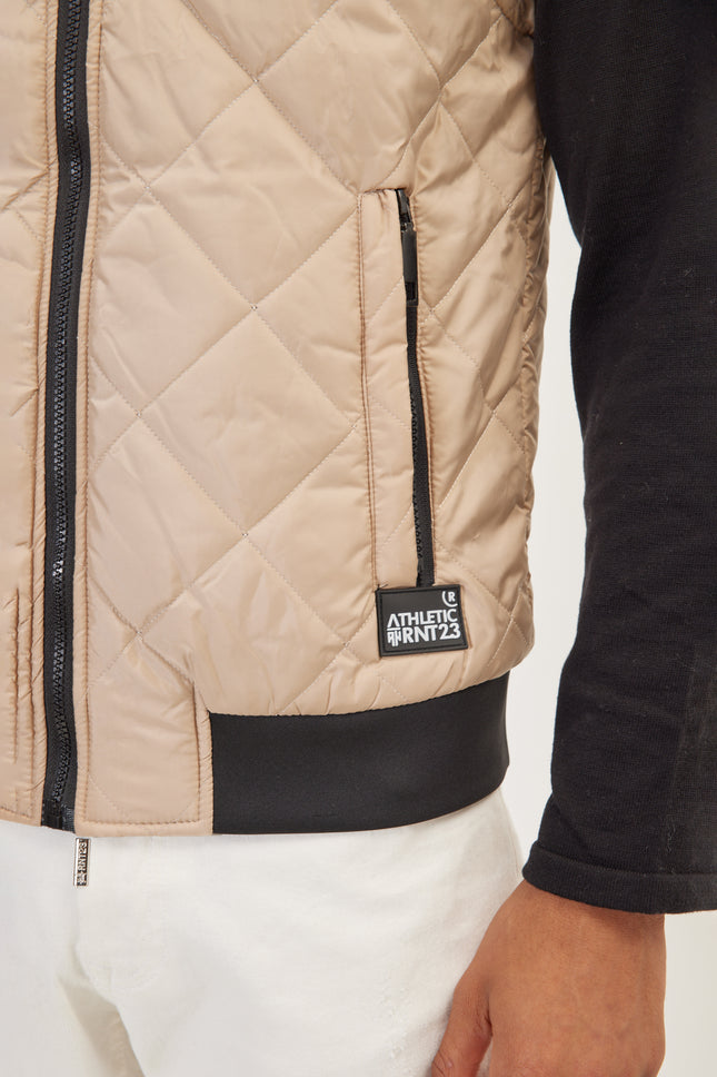 Men's Padded Contrast Placket Vest - Stone | Ron Tomson