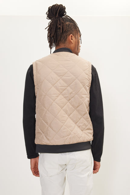 Men's Padded Contrast Placket Vest - Stone | Ron Tomson