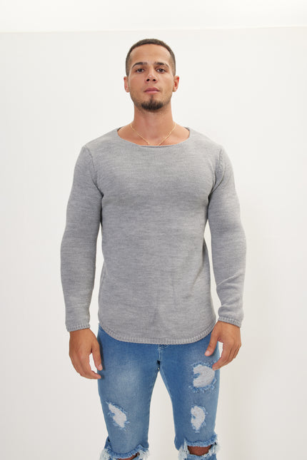 Men's Slim Crew-Neck Sweater - Grey | Ron Tomson