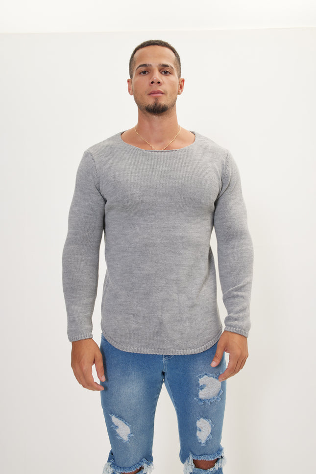 Men's Slim Crew-Neck Sweater - Grey | Ron Tomson