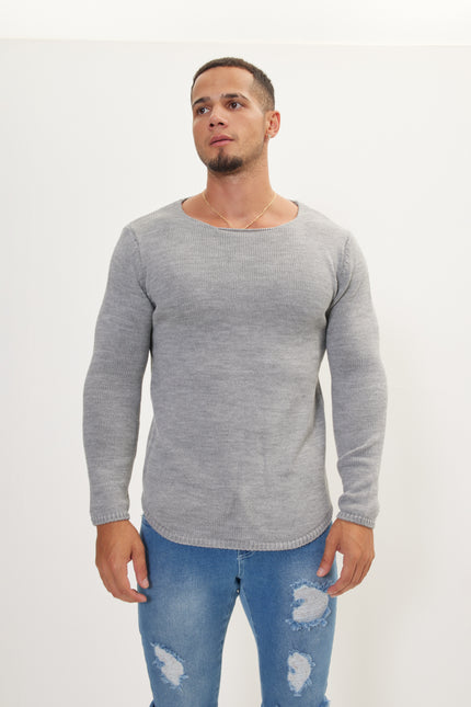 Men's Slim Crew-Neck Sweater - Grey | Ron Tomson