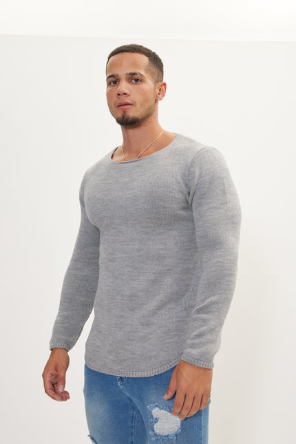 Men's Slim Crew-Neck Sweater - Grey | Ron Tomson