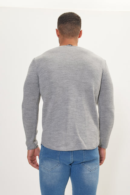 Men's Slim Crew-Neck Sweater - Grey | Ron Tomson