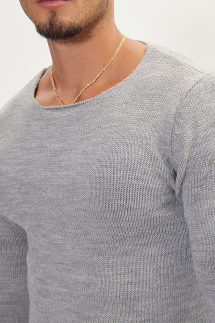 Men's Slim Crew-Neck Sweater - Grey | Ron Tomson