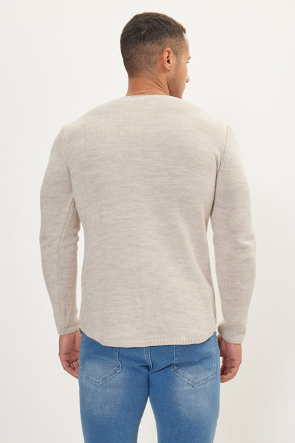 Men's Slim Crew-Neck Sweater - Stone | Ron Tomson