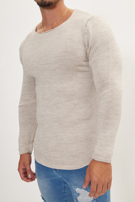 Men's Slim Crew-Neck Sweater - Stone | Ron Tomson