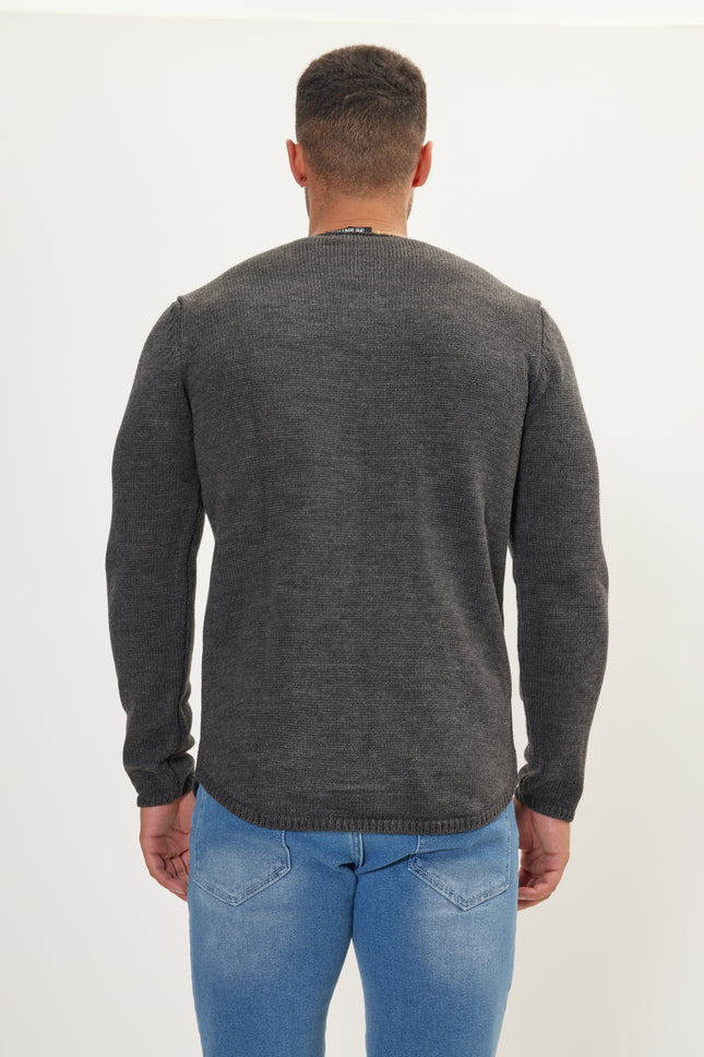 Men's Slim Ribbed Crew-Neck Sweater - Anthracite | Ron Tomson