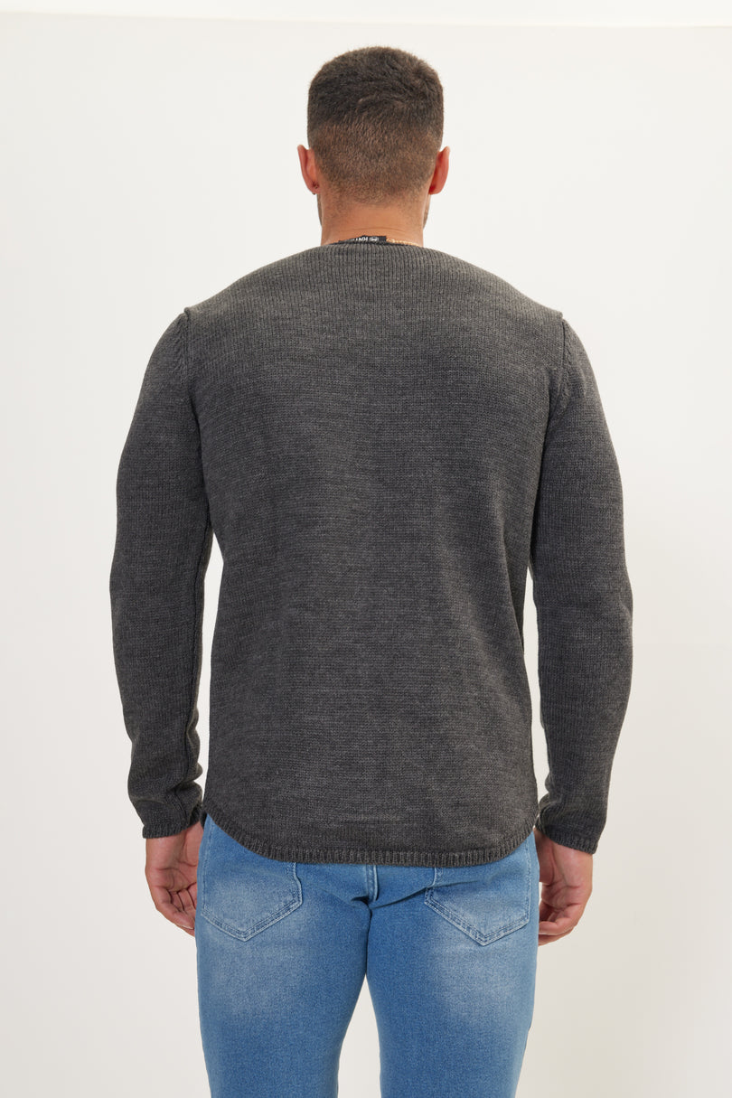 Men's Slim Ribbed Crew-Neck Sweater - Anthracite | Ron Tomson