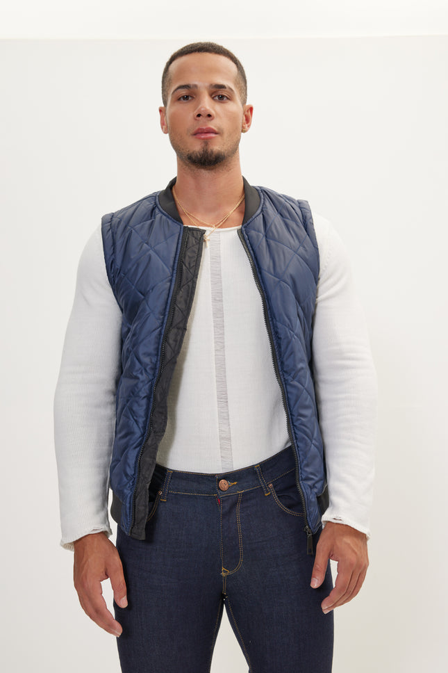 Men's Contrast Placket Vest - Navy | Ron Tomson