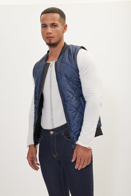 Men's Contrast Placket Vest - Navy | Ron Tomson