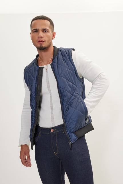 Men's Contrast Placket Vest - Navy | Ron Tomson