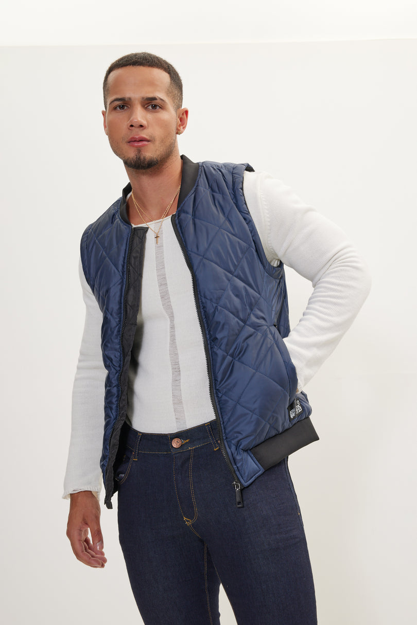 Men's Contrast Placket Vest - Navy | Ron Tomson