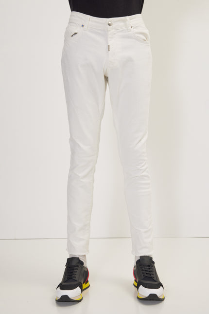 Men's Distressed Ripped Hem Skinny Jeans - White | Ron Tomson