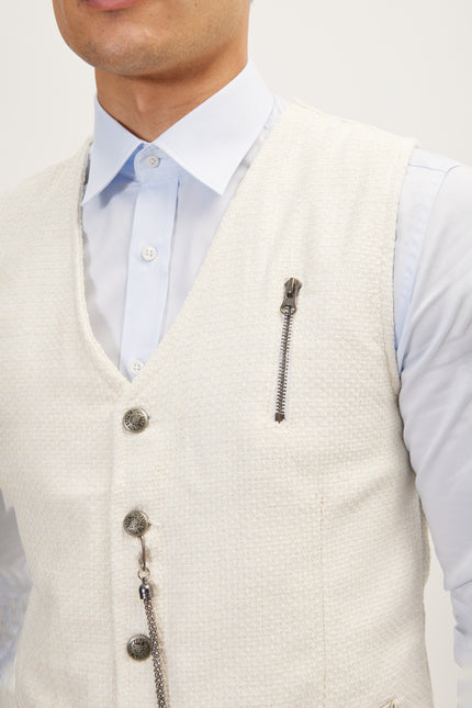 Men's Decorative Chain Cotton Vest - White | Ron Tomson
