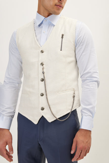 Men's Decorative Chain Cotton Vest - White | Ron Tomson