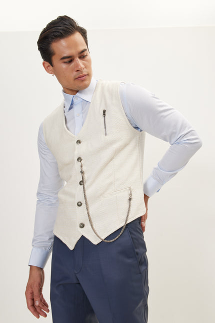 Men's Decorative Chain Cotton Vest - White | Ron Tomson