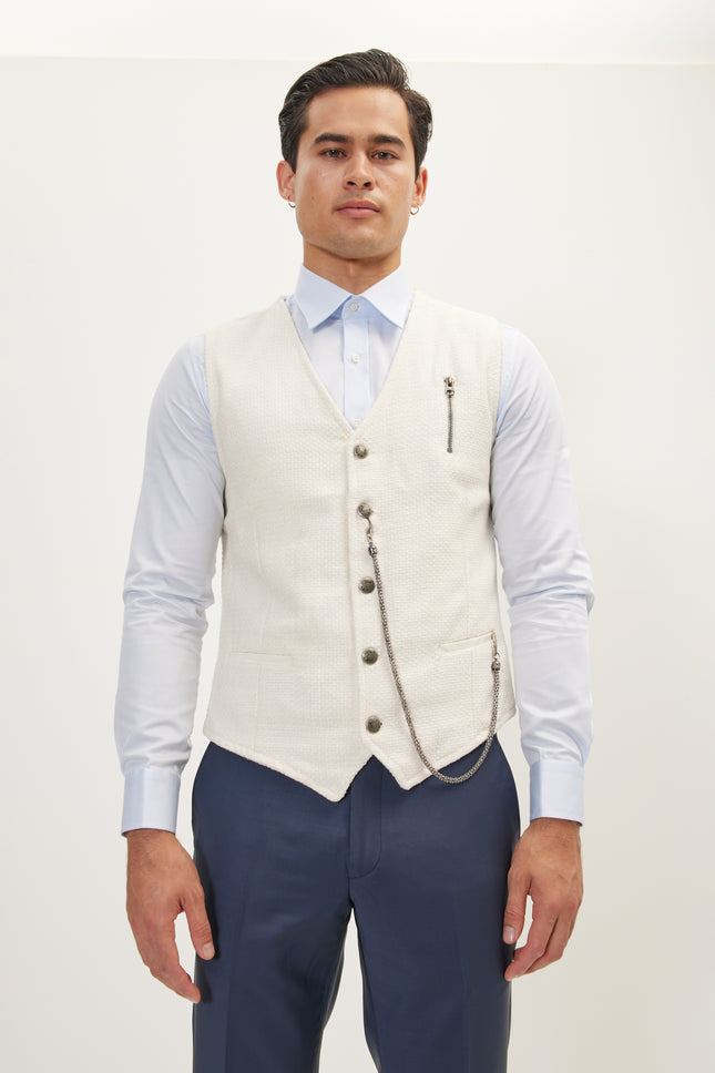 Men's Decorative Chain Cotton Vest - White | Ron Tomson