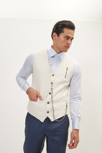 Men's Decorative Chain Cotton Vest - White | Ron Tomson