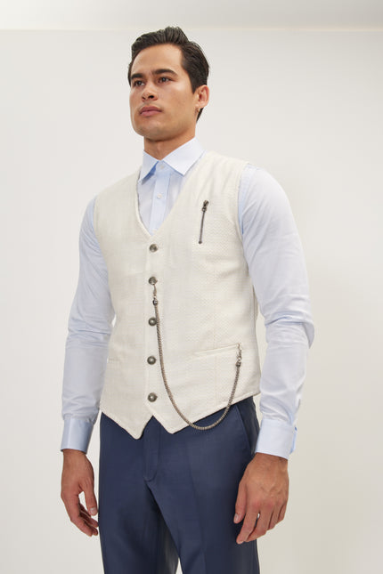 Men's Decorative Chain Cotton Vest - White | Ron Tomson