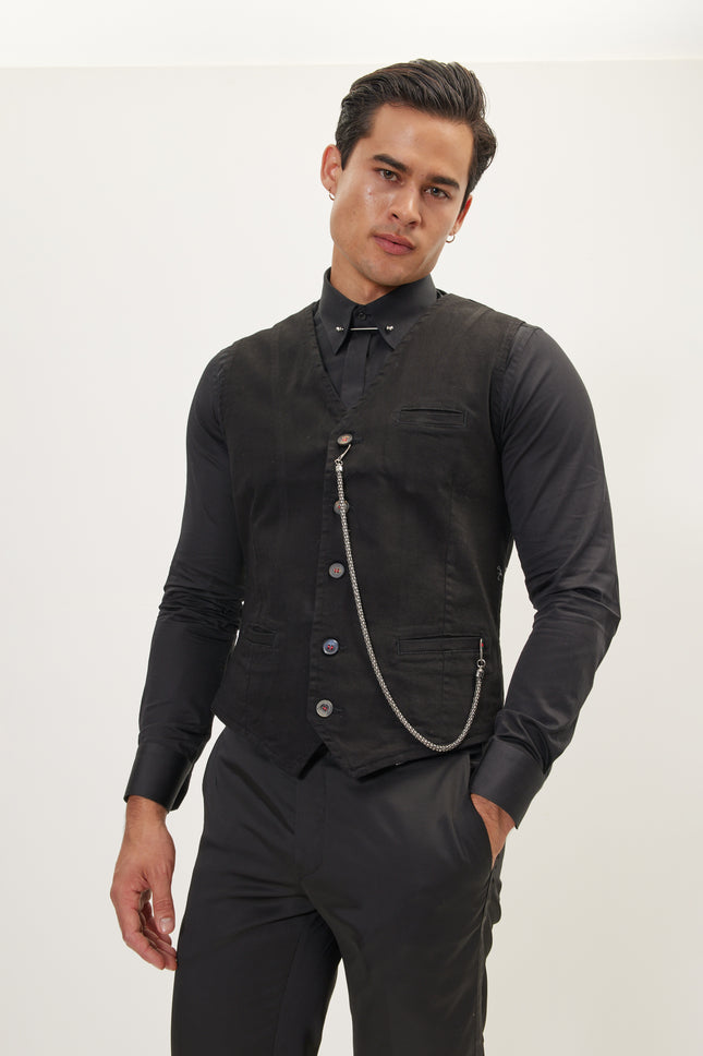 Men's Cotton Vest - Black | Ron Tomson
