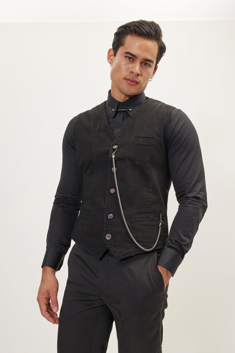 Men's Cotton Vest - Black | Ron Tomson