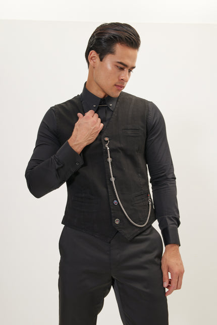 Men's Cotton Vest - Black | Ron Tomson