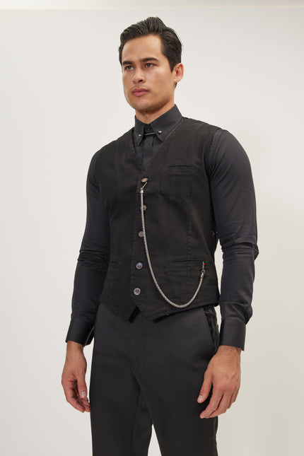 Men's Cotton Vest - Black | Ron Tomson