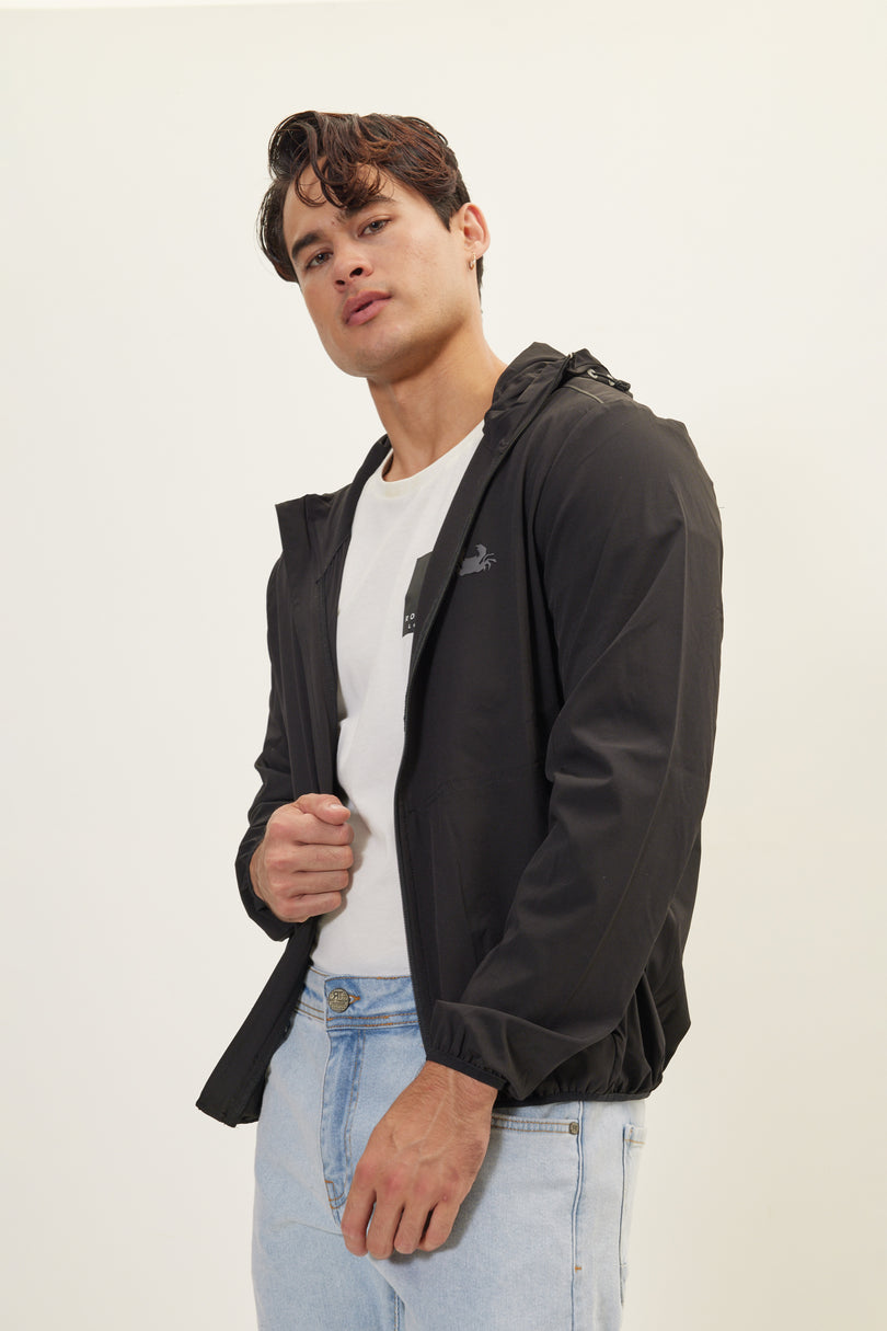 Men's Hooded Rain Jacket - Black | Ron Tomson