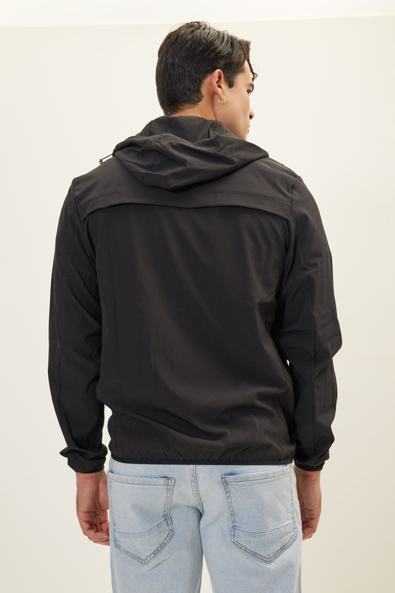 Men's Hooded Rain Jacket - Black | Ron Tomson