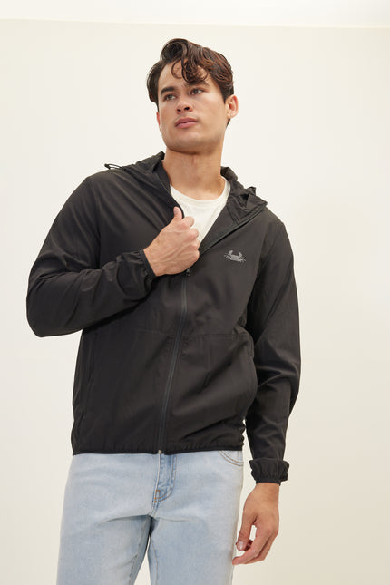 Men's Hooded Rain Jacket - Black | Ron Tomson