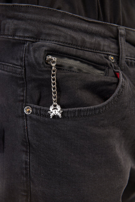 Men's Inner Red Stripe Denim Jeans - Black | Ron Tomson