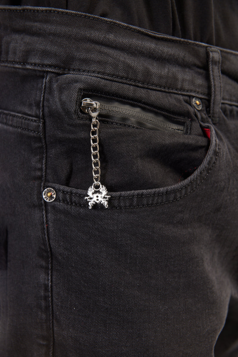 Men's Inner Red Stripe Denim Jeans - Black | Ron Tomson