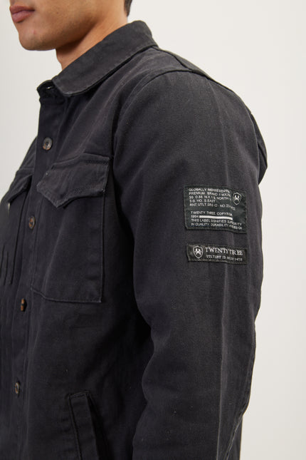 Men's Cotton Utilitarian Shirt Jacket - Black | Ron Tomson