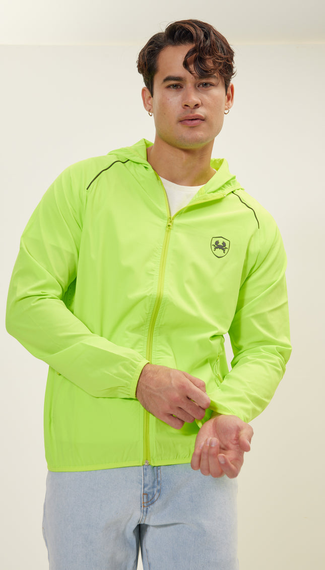 Fixed-Hood Puffer Jacket - Neon Yellow