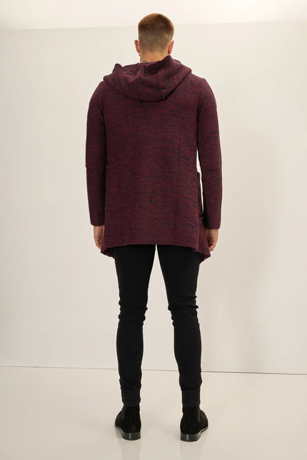 Men's Open-Front Hooded Cardigan - Burgundy | Ron Tomson