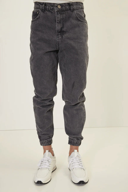 Men's Drawstring Denim Jogger - Black | Ron Tomson