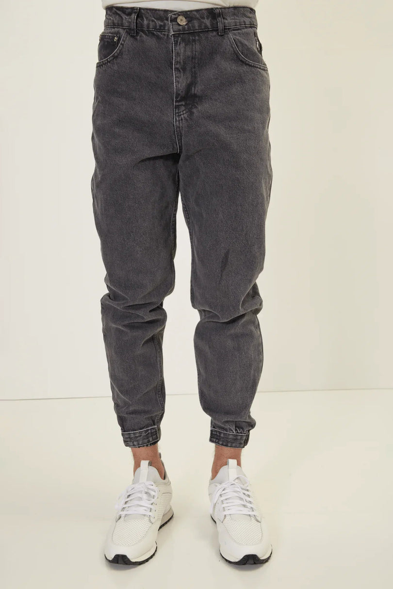 Men's Drawstring Denim Jogger - Black | Ron Tomson